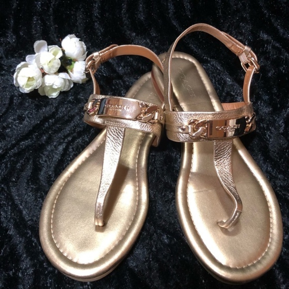 Coach Caterine Flat Gold Sandals Size 5.5